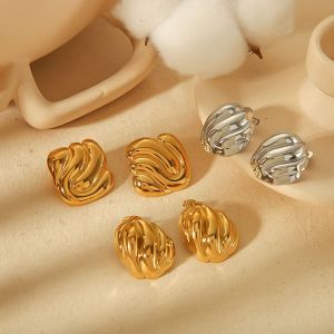 1 Paio Di Orecchini A Bottone Da Donna In Acciaio Inossidabile Placcato Oro 18K, Serie Semplice E Geometrica h5 Immagine2