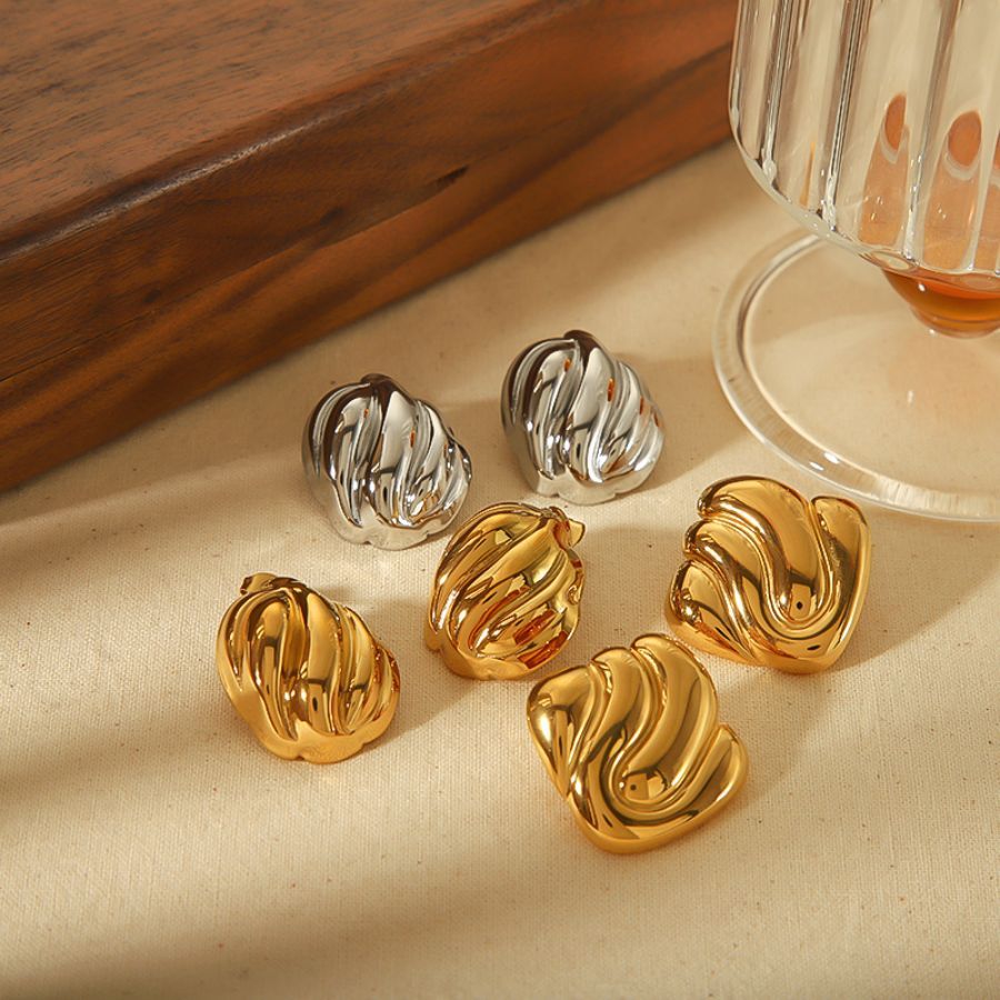 1 Paio Di Orecchini A Bottone Da Donna In Acciaio Inossidabile Placcato Oro 18K, Serie Semplice E Geometrica h5Immagine3