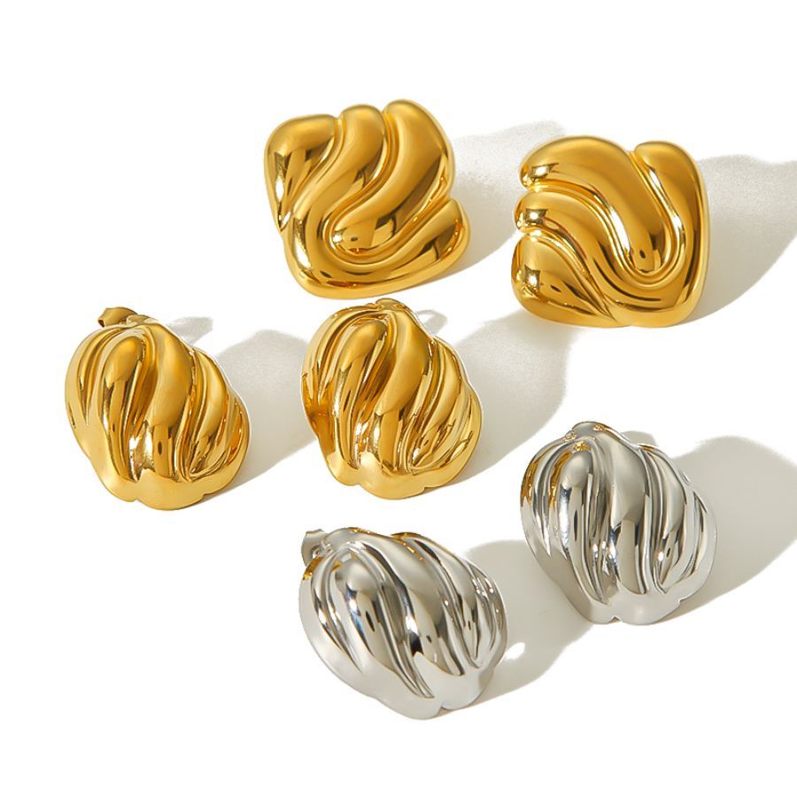 1 Paio Di Orecchini A Bottone Da Donna In Acciaio Inossidabile Placcato Oro 18K, Serie Semplice E Geometrica h5Immagine4