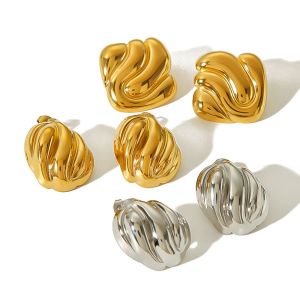 1 Paio Di Orecchini A Bottone Da Donna In Acciaio Inossidabile Placcato Oro 18K, Serie Semplice E Geometrica h5 Immagine4