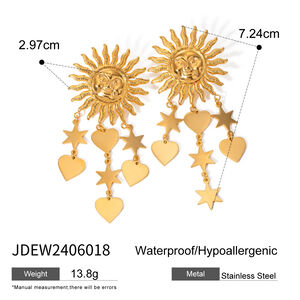 1 paire de boucles d'oreilles pendantes rétro soleil/lune en acier inoxydable plaqué or pour femme h5 Image2