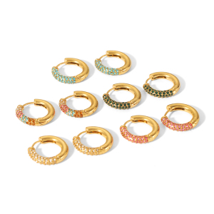 1 Pair Simple Series Sweet Geometric Stainless Steel  Gold Plated Rhinestone Women Hoop Earrings h5 Picture3