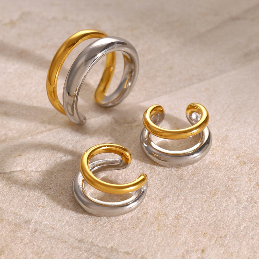 1 Pair Simple Style Geometric Stainless Steel Gold Plated Women's Single Ring h5Picture2
