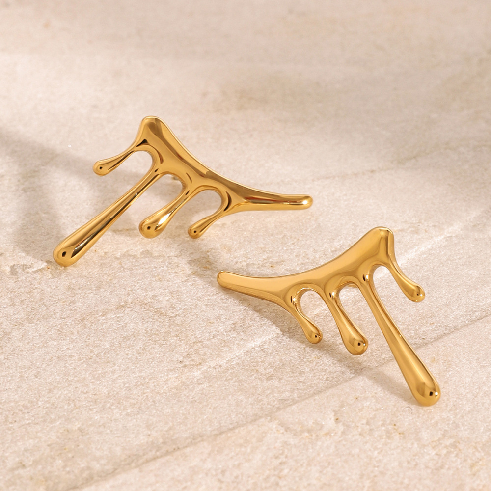1 Pair Simple Series Simple Irregular Stainless Steel  Gold Plated Women Stud Earrings Picture2