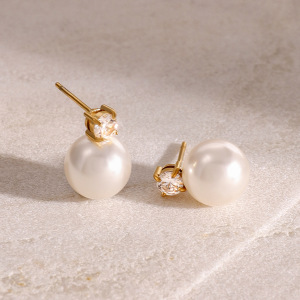 1 Pair Simple Series Elegant Solid Color Stainless Steel  Gold Plated Artificial Pearl Women Stud Earrings h5 Picture3