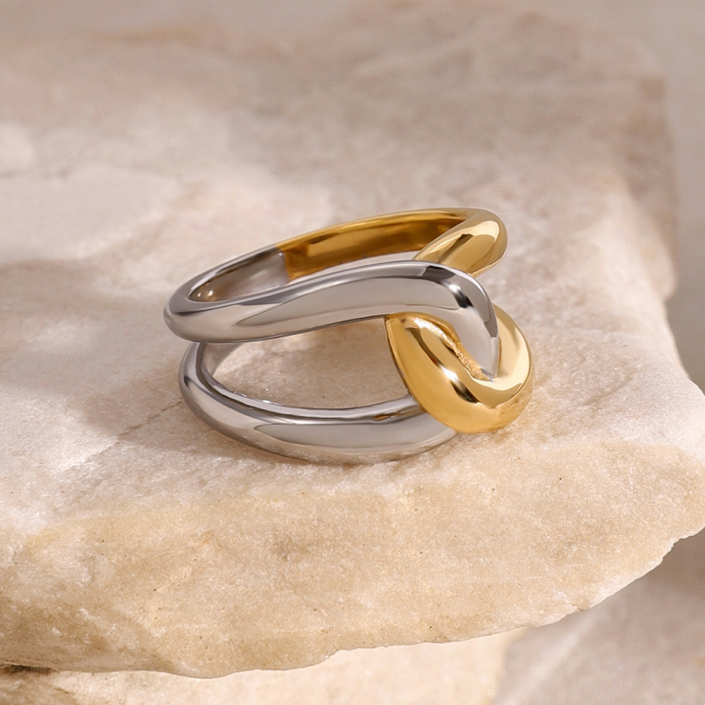 1 Pair Simple Series Simple Geometric Stainless Steel Gold Plated Women Single Ring h5Picture3