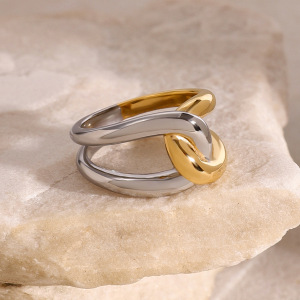 1 Pair Simple Series Simple Geometric Stainless Steel Gold Plated Women Single Ring h5 Picture3