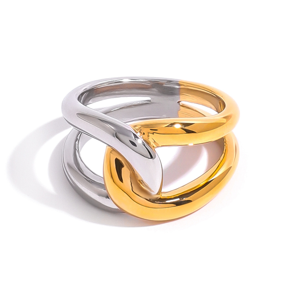 1 Pair Simple Series Simple Geometric Stainless Steel Gold Plated Women Single Ring h5Picture4