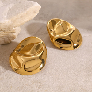 1 Pair Simple Series Simple Solid Color Stainless Steel Gold Plated Women Stud Earrings h5 Picture3