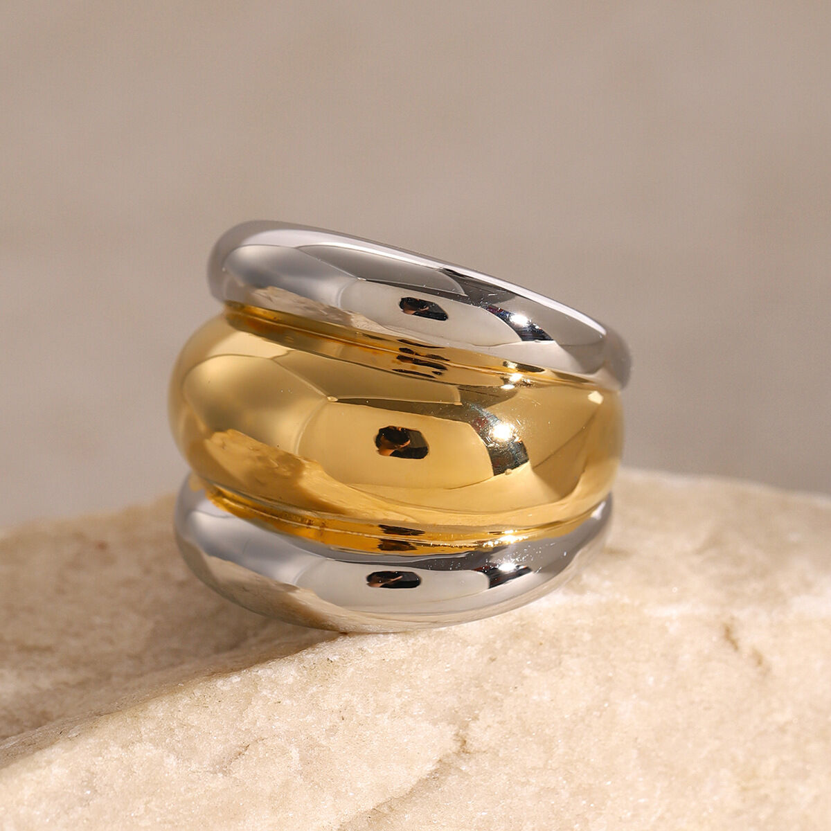 1 Piece Simple Geometric Stainless Steel Waterproof Gold Plated Women's Single Ring h5 