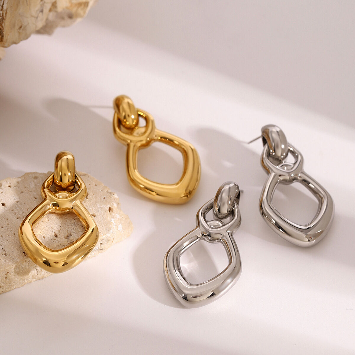 1 pair simple series simple geometric stainless steel  gold plated women drop earrings h5 