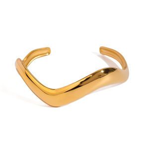 1 Stuk Eenvoudige Serie Eenvoudige Effen Kleur Roestvrij Staal  Vergulde Damesarmbanden h5 Afbeelding4