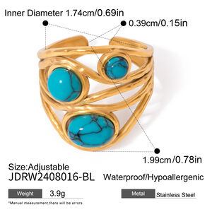 1 pair classic retro style geometric stainless steel gold plated inlay artificial gemstone women's adjustable rings h5 Picture2