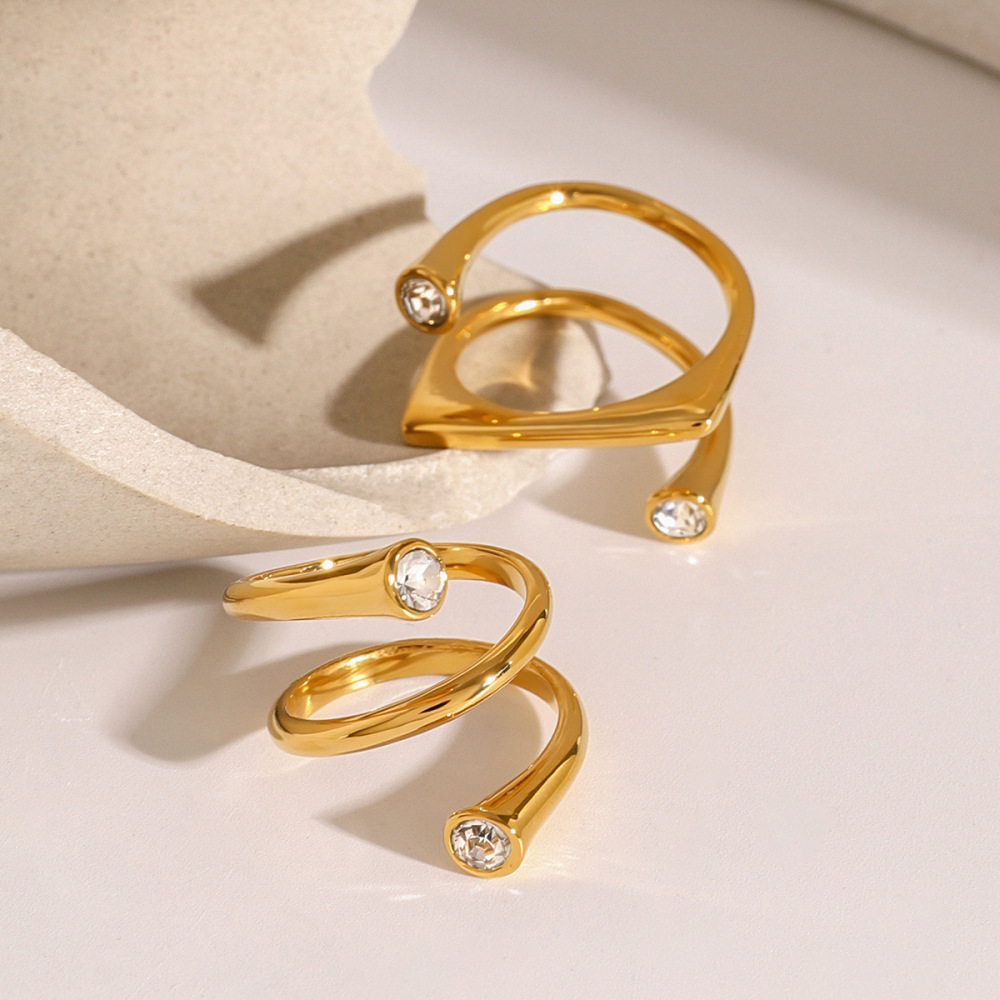1 Piece Geometric Stainless Steel Waterproof Gold Plated Rhinestone Women's Adjustable Rings h5Picture3