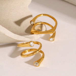 1 Piece Geometric Stainless Steel Waterproof Gold Plated Rhinestone Women's Adjustable Rings h5 Picture3