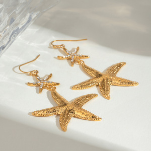 1 Pair Simple Series Vacation Turtle Stainless Steel Gold Plated Rhinestone Women Drop Earrings h5 Picture2