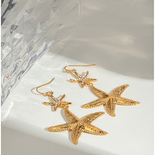 1 Pair Simple Series Vacation Turtle Stainless Steel Gold Plated Rhinestone Women Drop Earrings h5Picture4