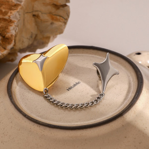1 Pair Simple Retro Style Heart Shape Stainless Steel Gold Plated Women's Brooches h5 Picture2