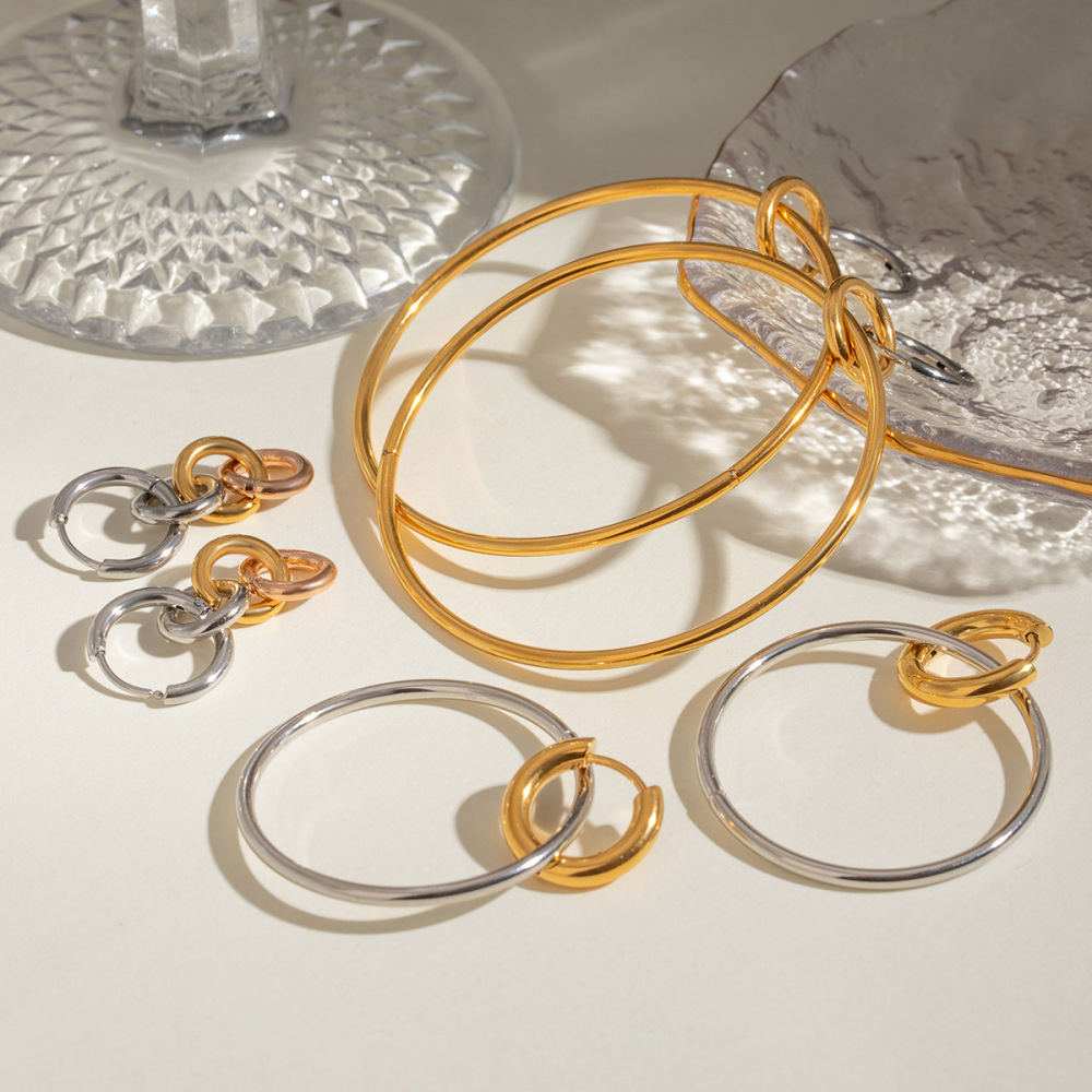 1 Pair Simple Series Simple Geometric Stainless Steel Gold Plated Women Hoop Earrings h5Picture2