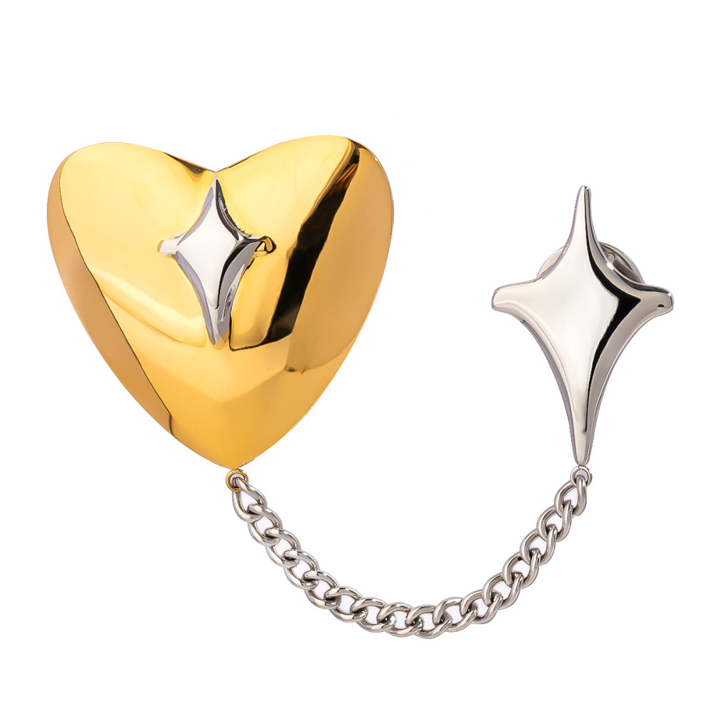 1 Pair Simple Retro Style Heart Shape Stainless Steel Gold Plated Women's Brooches h5Picture4