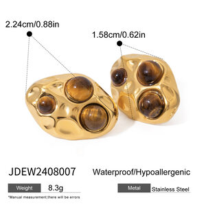 1 pair classic series retro geometric stainless steel gold plated natural stone women stud earrings h5 Picture2