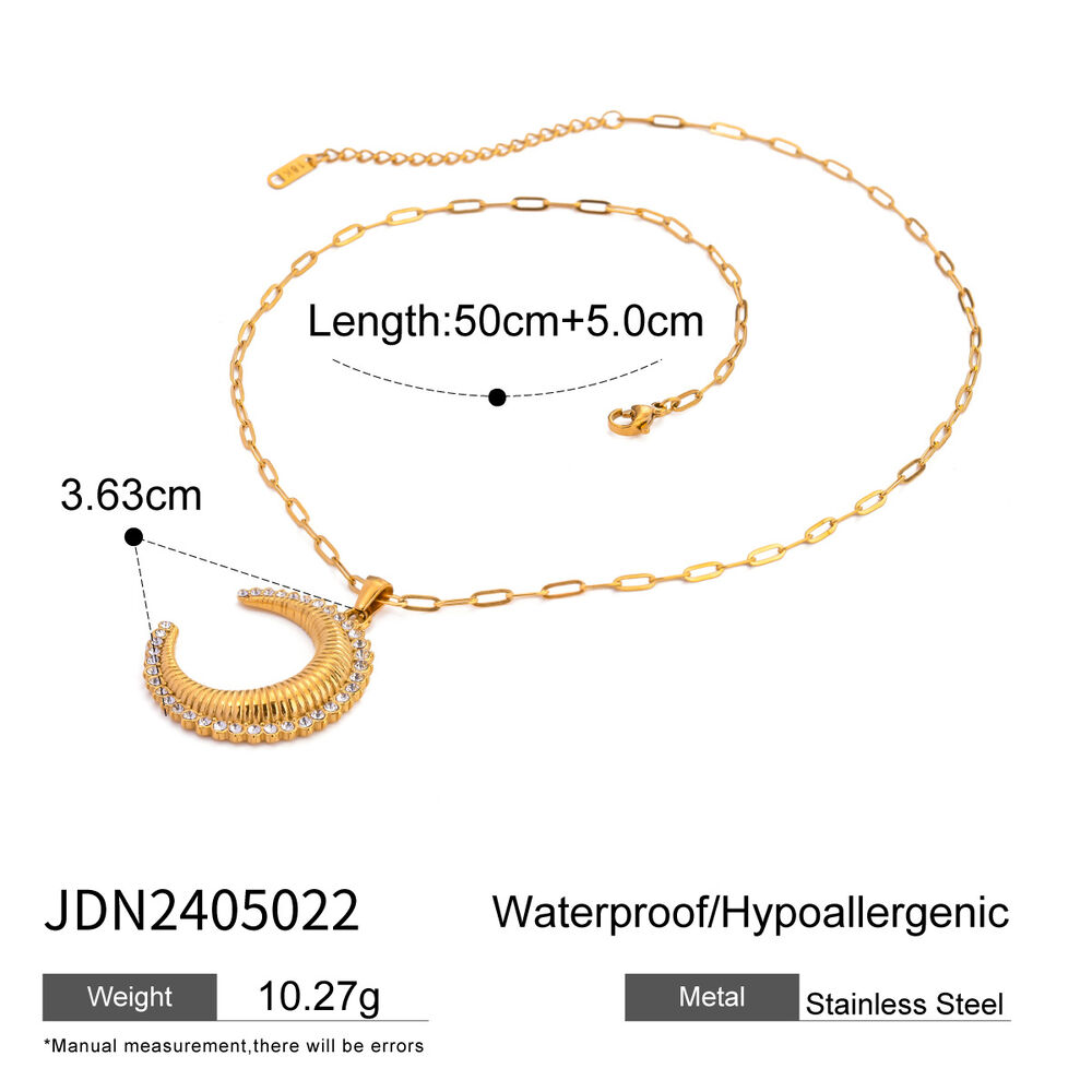 1 piece simple series punk sun/moon stainless steel gold plated rhinestone women pendant necklaces h5Picture2