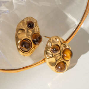 1 pair classic series retro geometric stainless steel gold plated natural stone women stud earrings h5