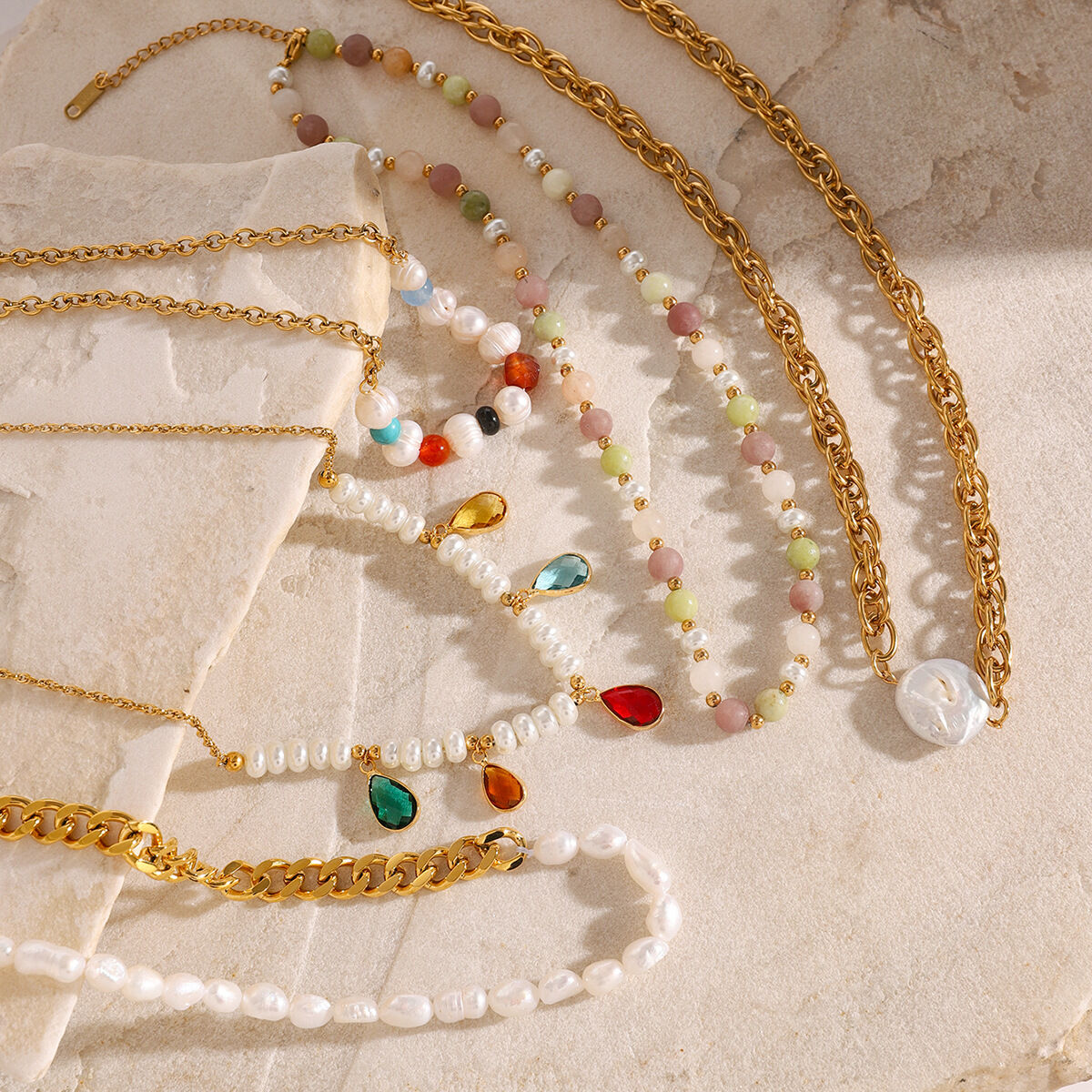 Collier De Perles Élégant En Acier Inoxydable Plaqué Or  Pour Femme, Série Simple, 1 Pièce h5 Image2