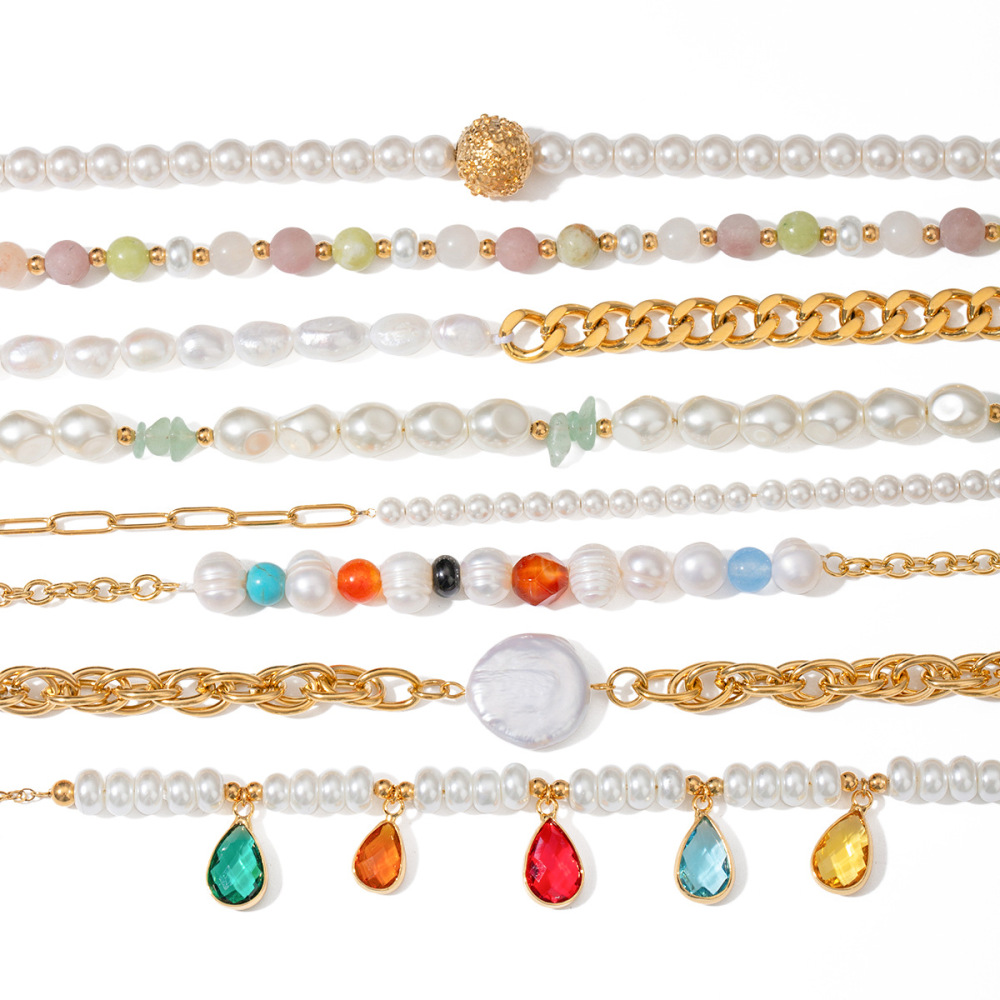 1 Stück Simple Series Elegante Perlen Edelstahl 18 Karat Vergoldet Perlen Damen Perlenketten Bild3