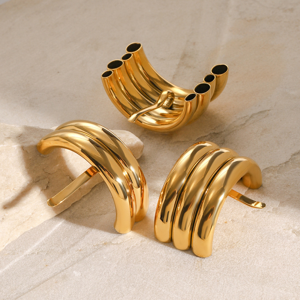 1 Pair Simple Series Simple Solid Color Stainless Steel Gold Plated Women Hair Clips h5Picture3