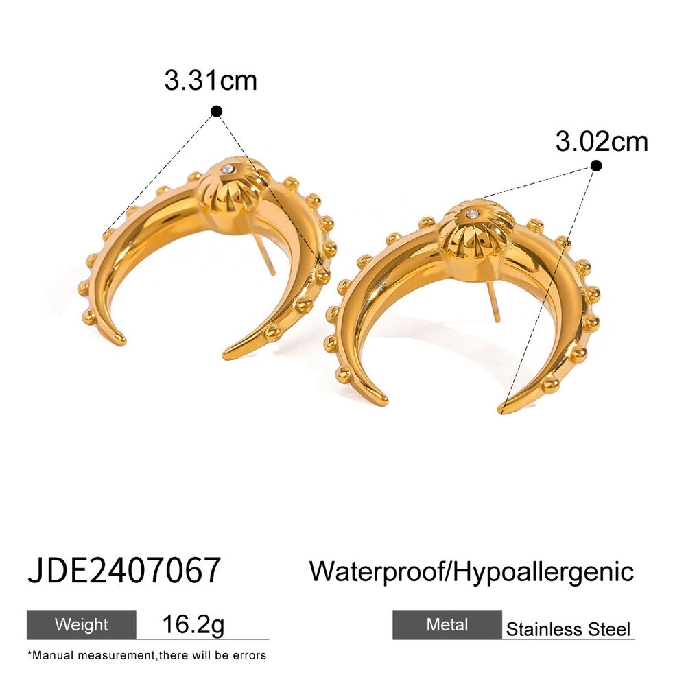 1 pair simple series retro sun/moon stainless steel gold plated rhinestone women stud earrings Picture2