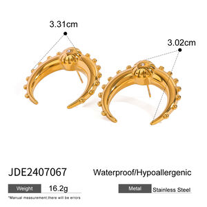 1 pair simple series retro sun/moon stainless steel gold plated rhinestone women stud earrings h5 Picture2