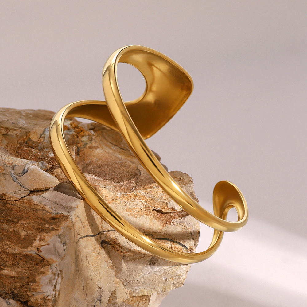 1 Piece Simple Series Simple Solid Color Stainless Steel  Gold Plated Women Bangles Picture2