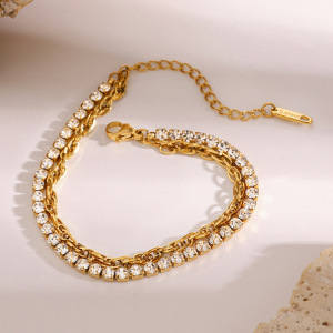 1 Piece Luxurious Series Simple Geometric Stainless Steel  Gold Plated Rhinestone Women Chain Bracelets h5 Picture2