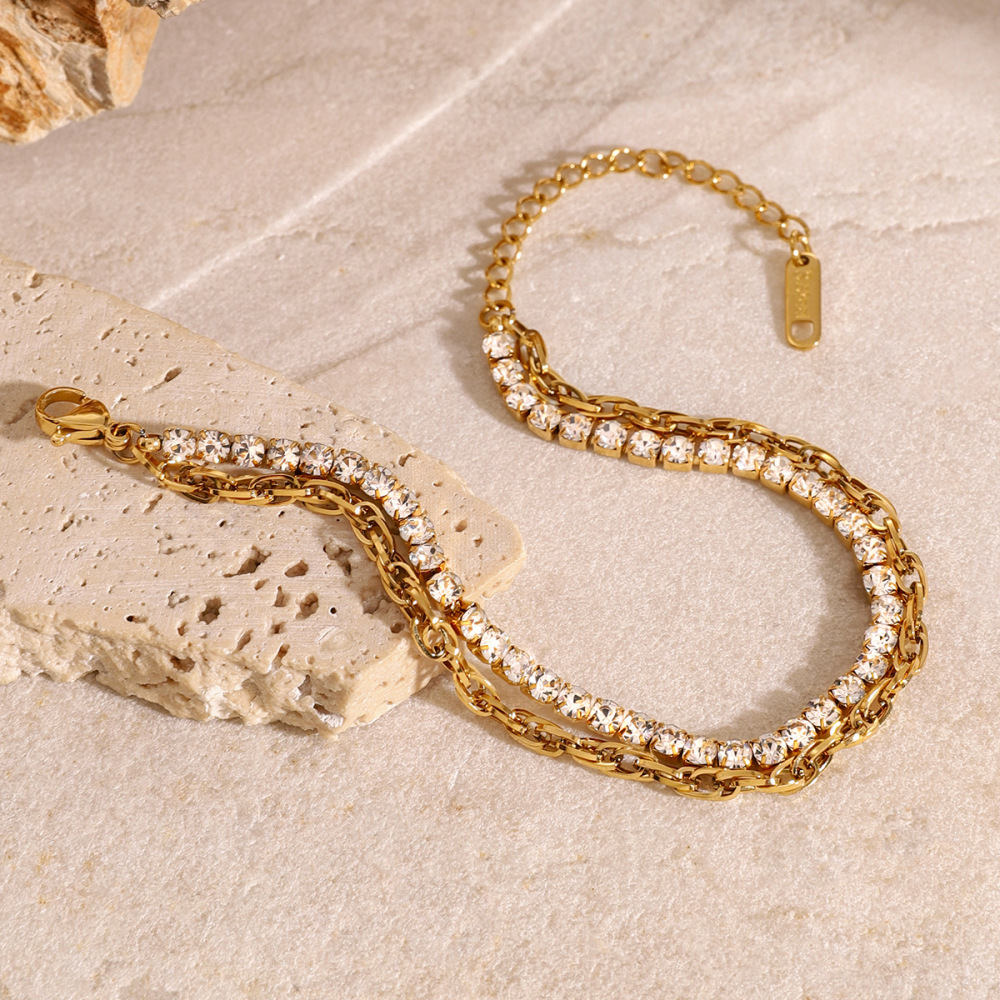 1 Piece Luxurious Series Simple Geometric Stainless Steel  Gold Plated Rhinestone Women Chain Bracelets Picture3