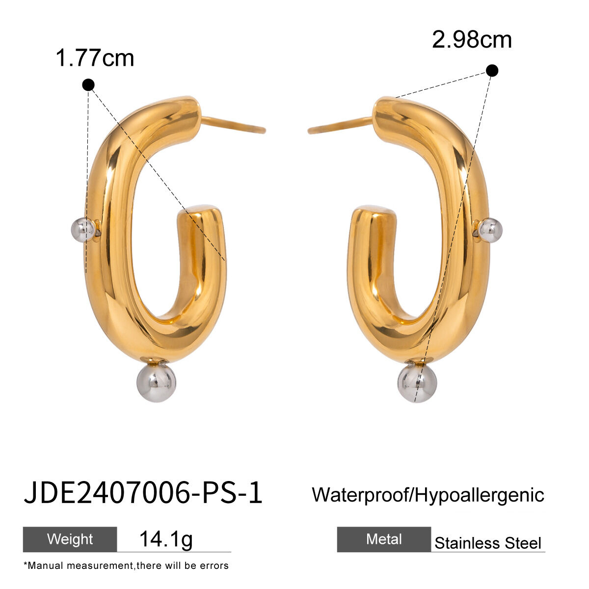 1 paio di orecchini a bottone da donna in acciaio inossidabile placcato oro con perle artificiali, stile semplice e geometrico h5 Immagine2