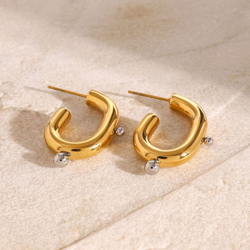 1 Pair Simple Series Style Geometric Stainless Steel Gold Plated Artificial Pearl Women Stud Earrings h5Picture2