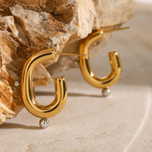 1 Pair Simple Series Style Geometric Stainless Steel Gold Plated Artificial Pearl Women Stud Earrings h5 Picture4