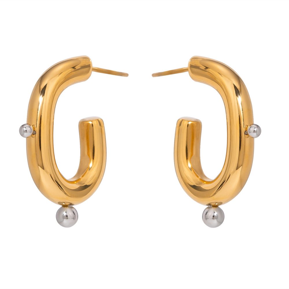 1 Pair Simple Series Style Geometric Stainless Steel Gold Plated Artificial Pearl Women Stud Earrings h5Picture5
