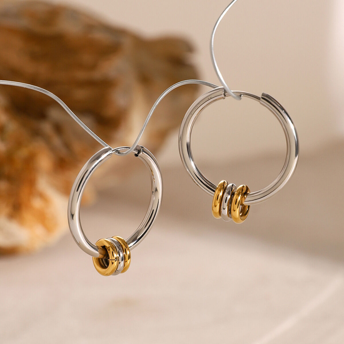 1 paire de boucles d'oreilles créoles géométriques en acier inoxydable plaqué or  pour femme, série simple h5 