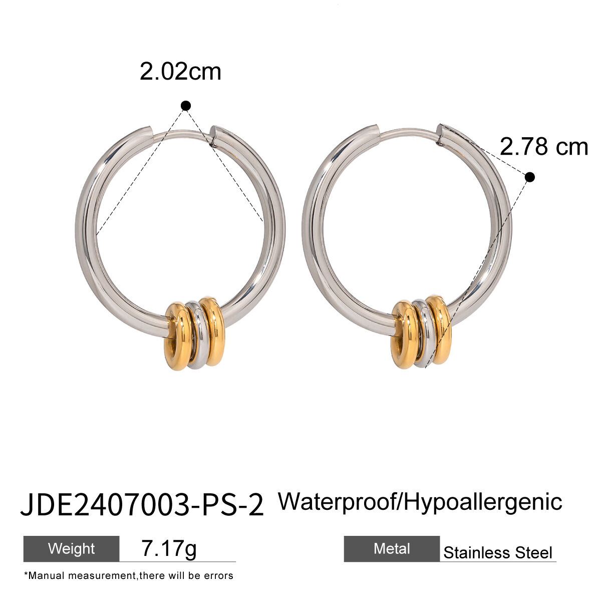 1 paire de boucles d'oreilles créoles géométriques en acier inoxydable plaqué or  pour femme, série simple Image2