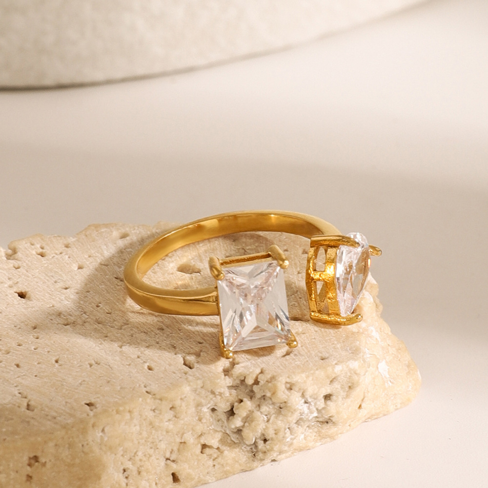 1 Piece Delicate Stainless Steel Waterproof Gold Plated Zircon Women's Adjustable Rings h5Picture3