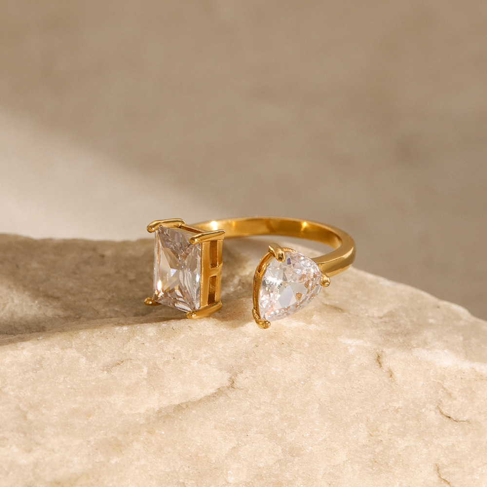 1 Piece Delicate Stainless Steel Waterproof Gold Plated Zircon Women's Adjustable Rings h5Picture4