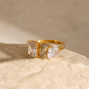 1 Piece Delicate Stainless Steel Waterproof Gold Plated Zircon Women's Adjustable Rings h5 Picture4