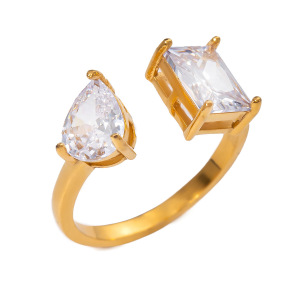 1 Piece Delicate Stainless Steel Waterproof Gold Plated Zircon Women's Adjustable Rings h5 Picture5