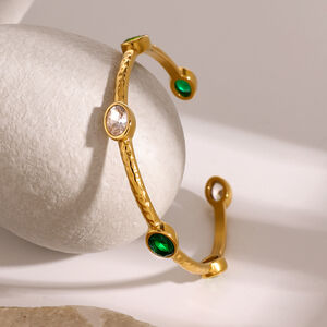 1 piece simple series style geometric stainless steel gold plated zircon women bangles h5