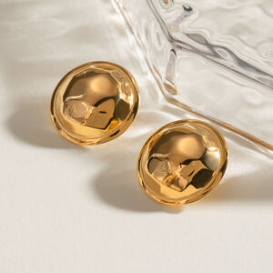 1 par de aretes de botón de acero inoxidable chapados en oro de 18 quilates con diseño geométrico simple para mujer h5