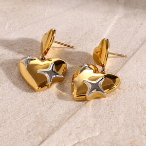 1 pair simple series style heart stainless steel gold plated women drop earrings h5
