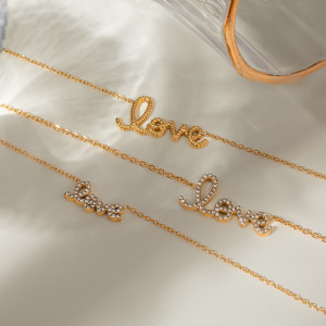 1 Stuk Eenvoudige Serie Casual Letter Roestvrij Staal  Vergulde Strass Dames Hanger Kettingen h5 Afbeelding4