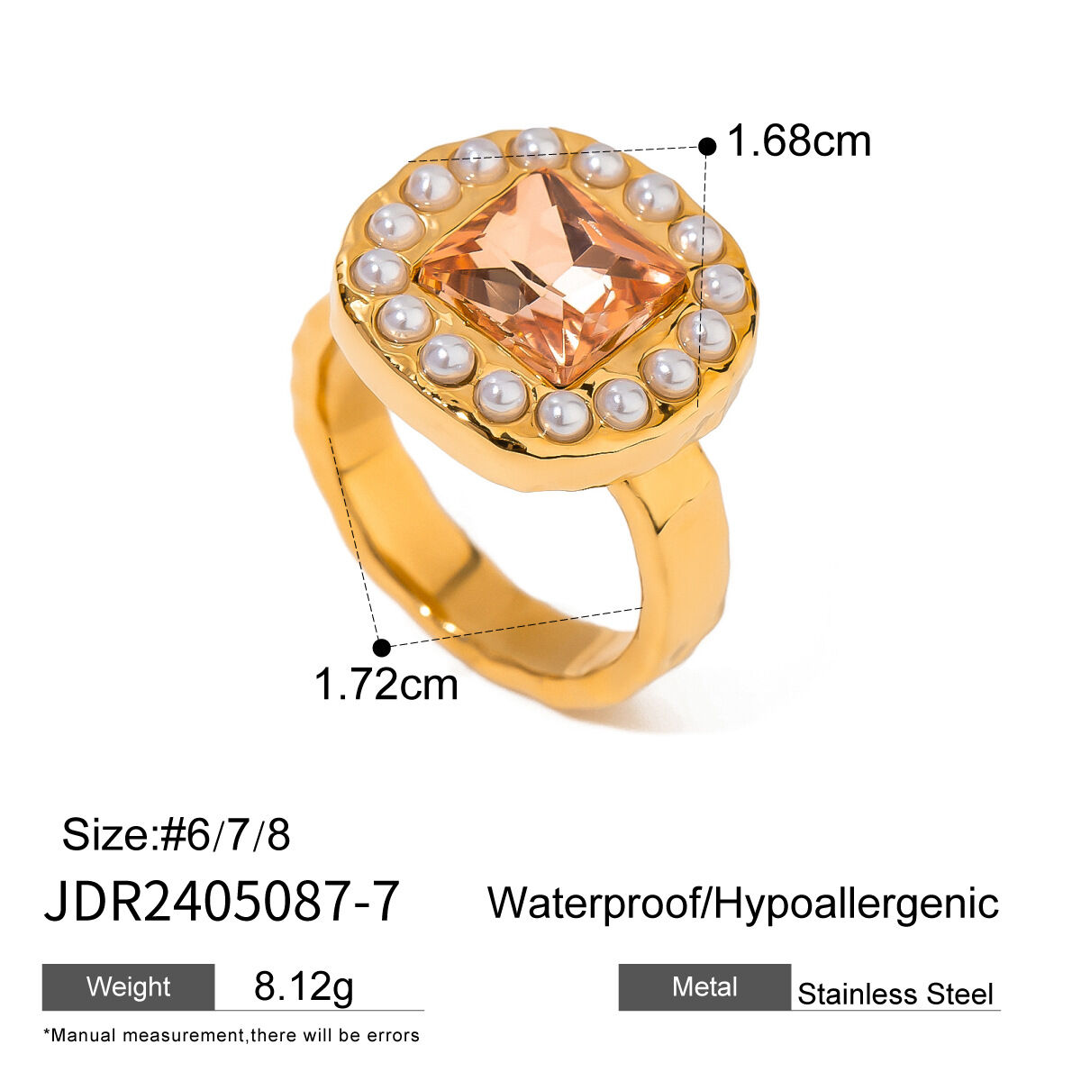 1 paar luxuriöse serie retro geometrische künstliche perlen  vergoldet strass frauen einzelner ring Bild2